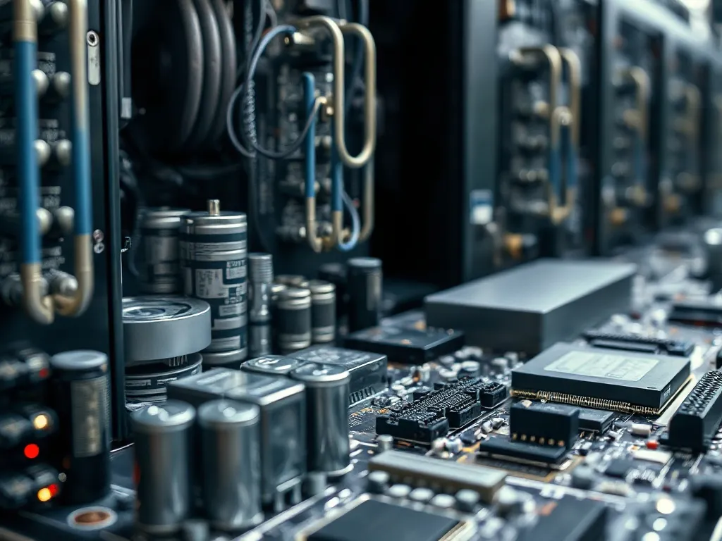 A technical macro shot of server circuit boards with harsh s